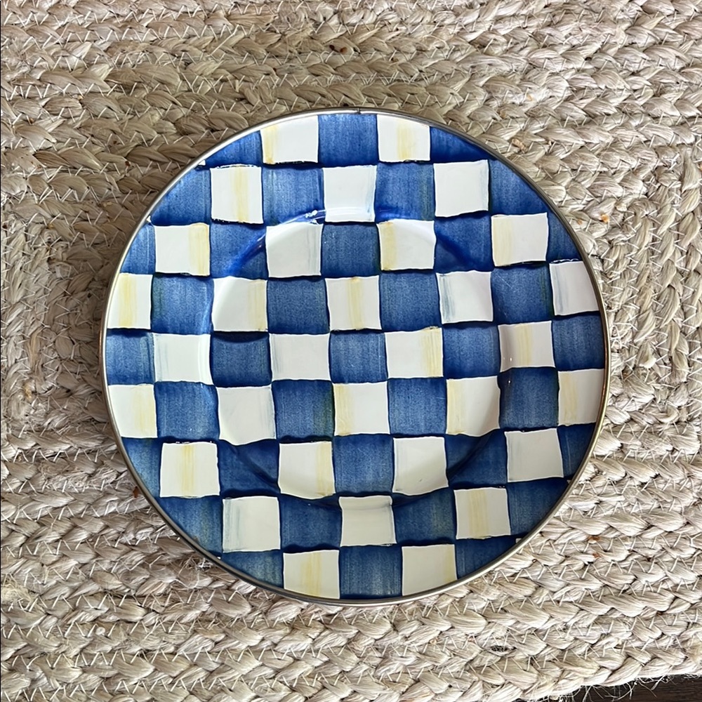 Mackenzie Childs Blue and White Checkered Salad Plate